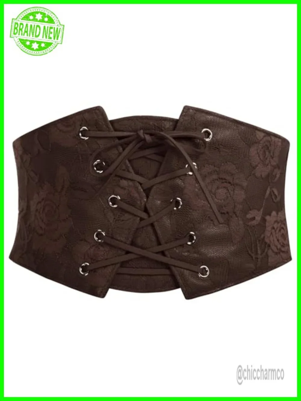 Wide Faux Leather Corset Cinch Belt with Lace-Up and Press Button